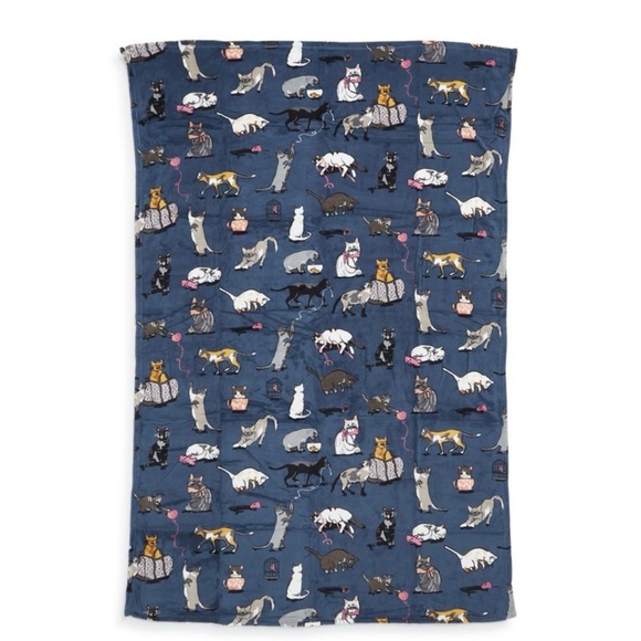 NWT Vera Bradley Fleece Throw Blanket Bag Cat’s Meow Blue Soft Gift 80 x 50 $65